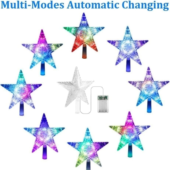 Christmas LED Star Tree Topper 9.5 Inch 24 Colors w/7 Modes Battery Operated - Picture 4 of 9